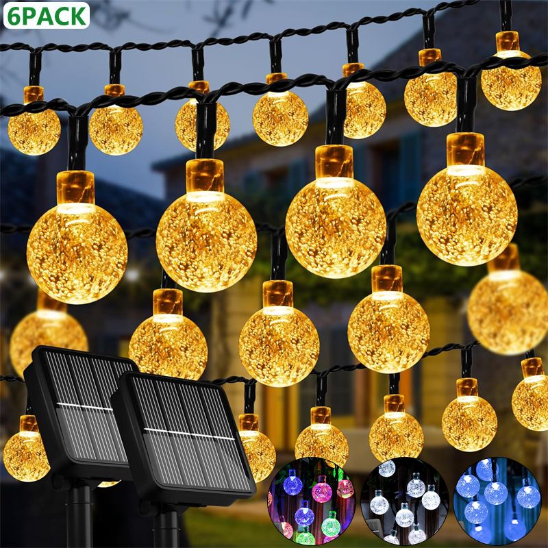 Guirnalda de luces LED solares para exteriores, 60 LED, impermeables, con forma de globo de cristal y 8 modos de iluminación para jardín, patio, fiesta, decoración de árboles._voghion.com