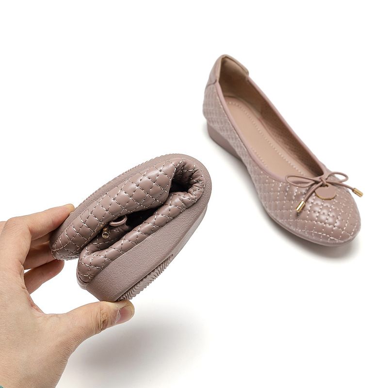 Neue Lingge Bowknot Keilabsatz Frauen Single Inside High Rise Ballett Weiche Sohlen Chicken Rolls Schuhe 127-1_voghion.com