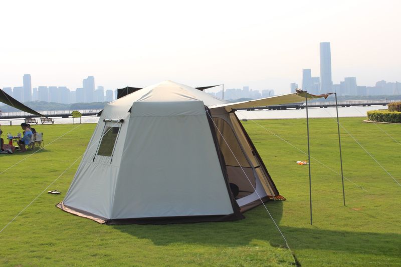 Automatisches Sechseckzelt für 3-4-5-8-Personen-Sonnenschutz im Freien Regenfestes Camping-Doppelschicht-Aluminiummast_voghion.com