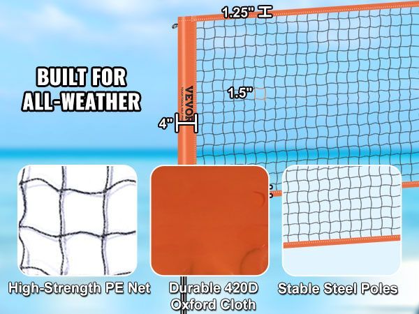 VEVOR 4-Way Volleyball Net, Adjustable Height Badminton Net Set For Backyard Beach Lawn, Outdoor Portable Volleyball Net With Carrying Bag, 4 Square Quick Assemble Game Set For Kids And Adults_voghion.com