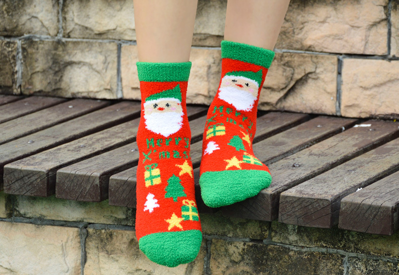 Calzini da donna Calza di Natale Calza di Natale da donna Le nuove calze da donna di Babbo Natale in velluto corallo_voghion.com