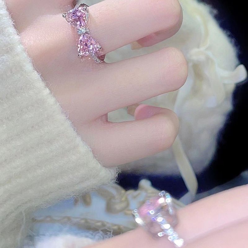 Fashion Crystal Bow Rings For Women Girls Romantic Zircon Bowknot Opening Adjustable Finger Ring Fashion Jewelry Gifts_voghion.com
