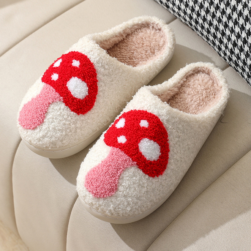 Neue winter smiley pilz baumwolle hausschuhe weibliche indoor hause nicht-slip hause warme hausschuhe_voghion.com