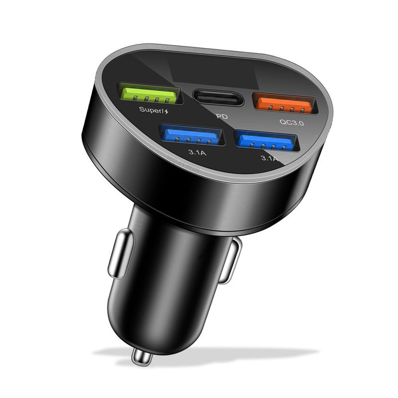 Music Festival  66W super fast in digital display 5-port with voltage charger, one to five multi port car charging_voghion.com