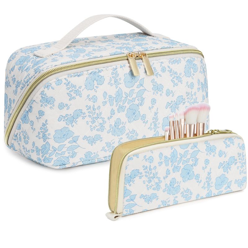 Damentaschen, Kosmetiktasche mit Blumenmuster, tragbare Aufbewahrungstasche für die tägliche Reise, große Kapazität, Akkordeon-Kosmetiktasche, zweiteiliges Set_voghion.com