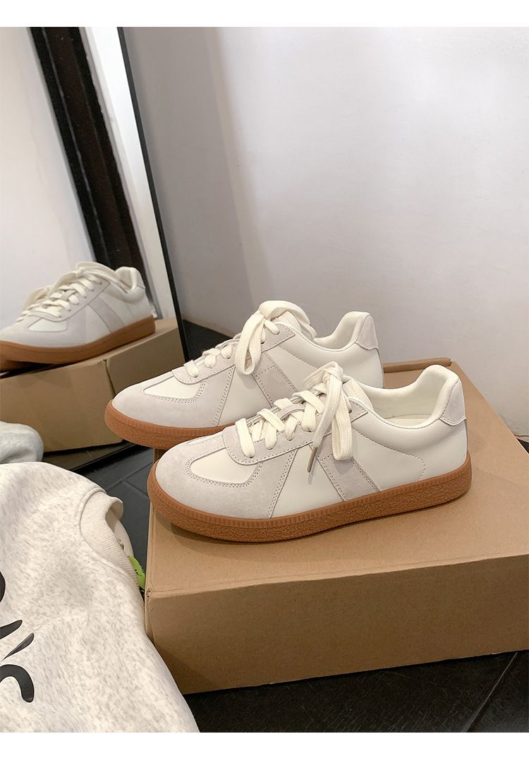Women's Shoes Spring Retro Round Toe Colorblock Casual Sneakers Lace Up German Training White Shoes Women Spring And Autumn_voghion.com