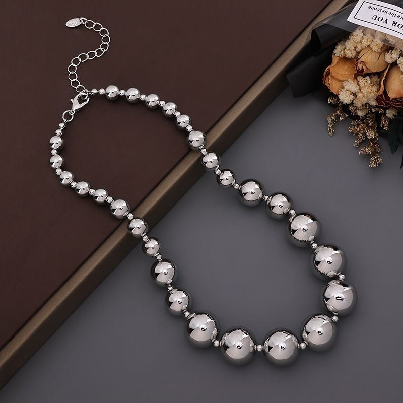 Collier de perles rondes géométriques de style punk pour femmes, style rétro, simple, grand et petit_voghion.com