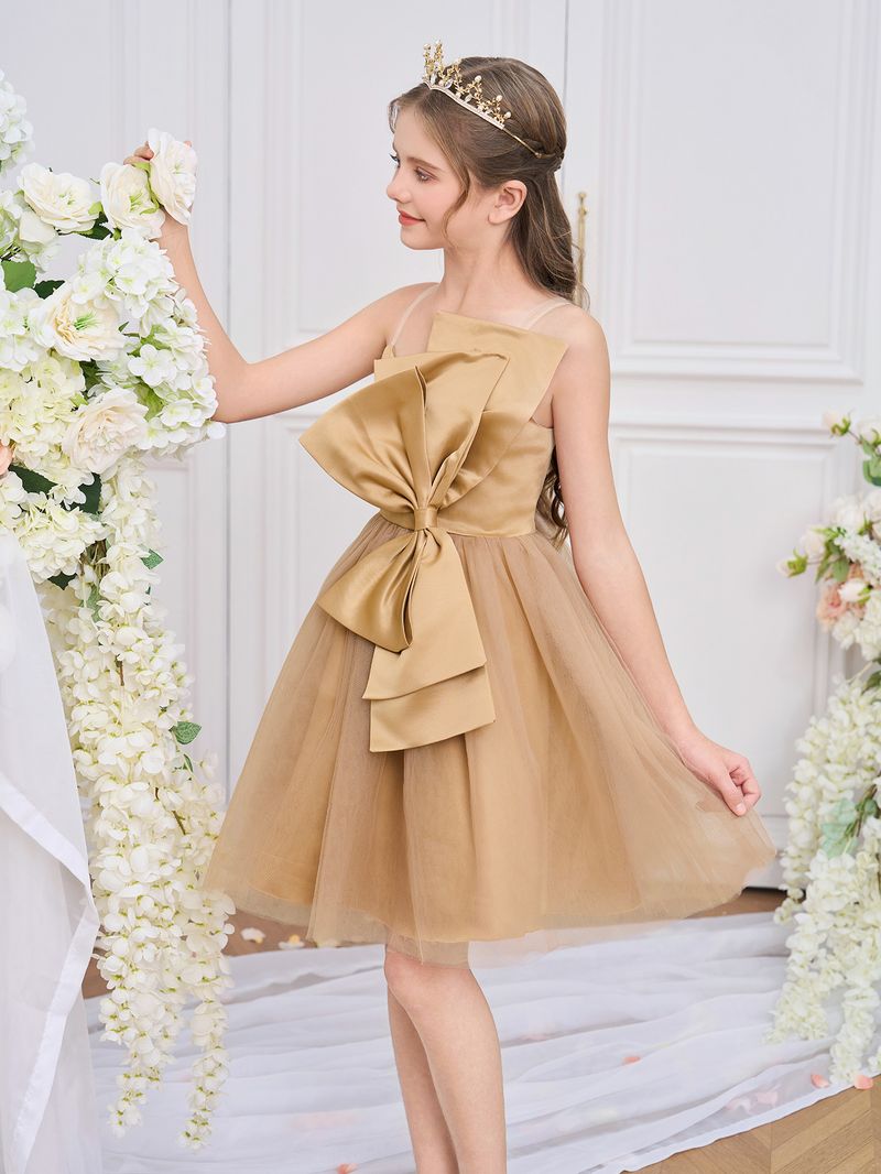 Mutter & Kinder Mädchen Kleid Mesh Tüllrock Abendkleid Große Schleife Kleines Host Kleid Blumenmädchen Hochzeitskleid Prinzessinnenkleid_voghion.com