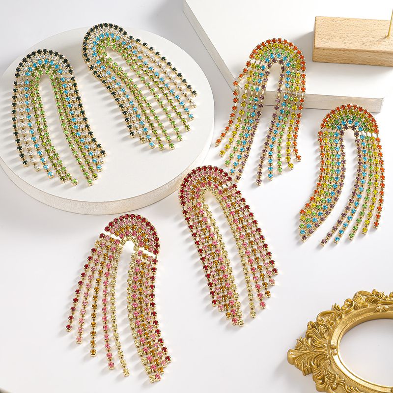 Persönlichkeit übertrieben bunte voller Diamant Quaste Ohrringe High-End-Super-Flash-Design Ohrringe Temperament Ohrringe_voghion.com
