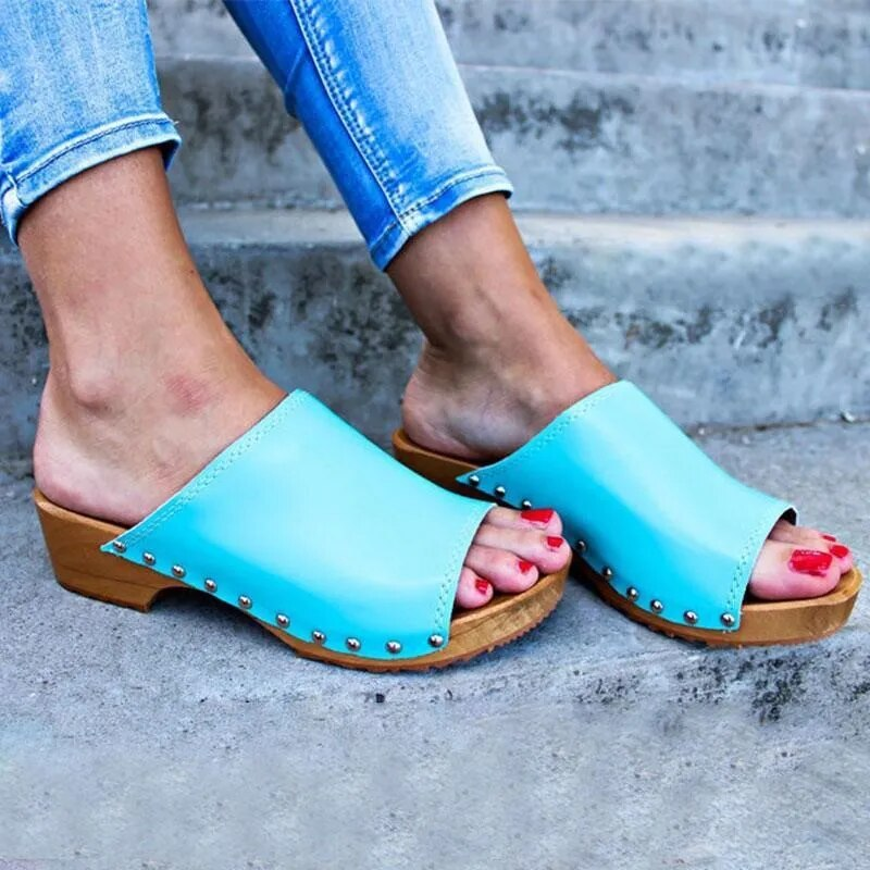 Frauen Sommer Slides Pantofle 2023 Rom Stoff PU Huf Heels Gummi Schuhe Frau 2021 Weibliche Hausschuhe Niedrigen Neue S_voghion.com