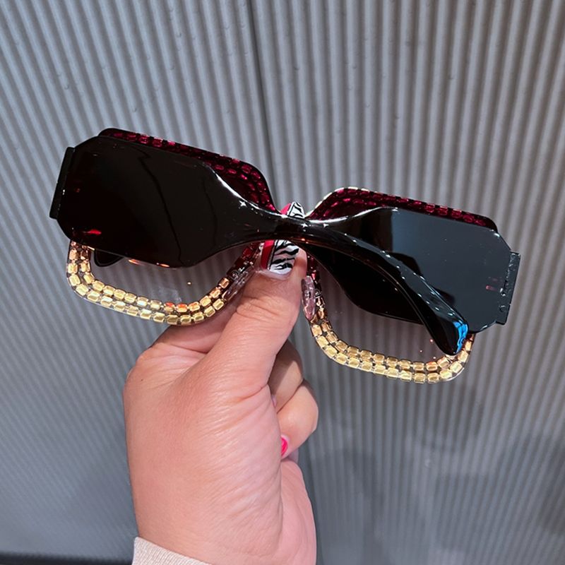Frameless integrated fashion square sunglasses women's personality versatile diamond-encrusted sunglasses_voghion.com