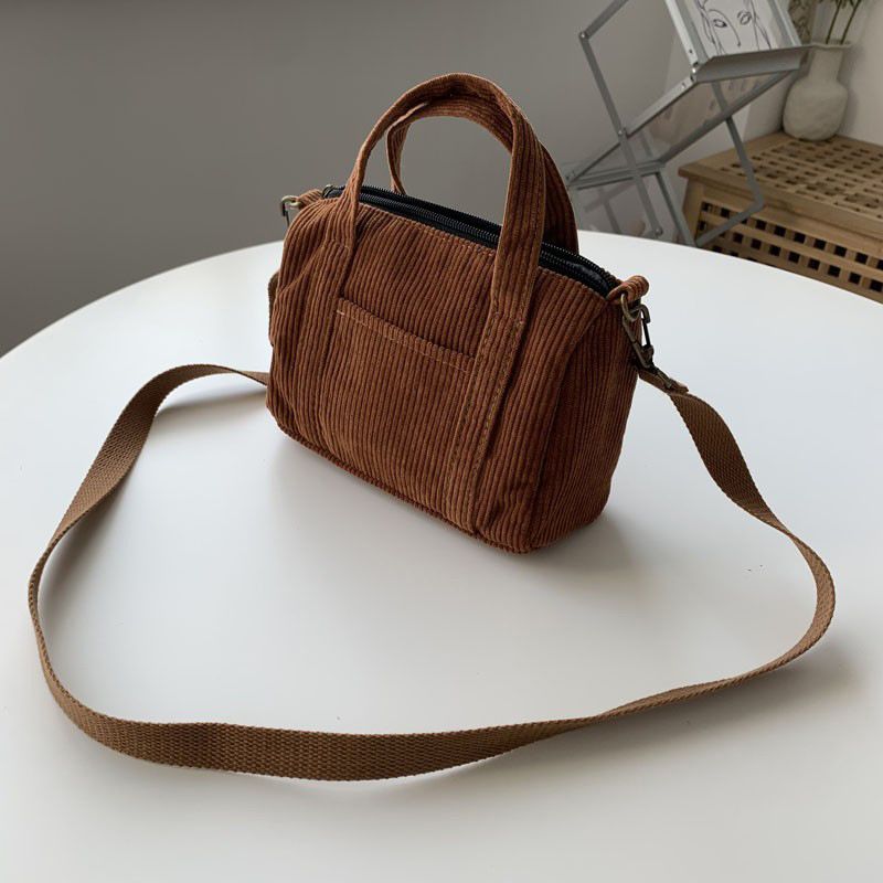 Korean And Japanese Corduroy Crossbody Artistic Simple Style For Female Students, Shoulder Bag, Boston Pillow-shaped_voghion.com