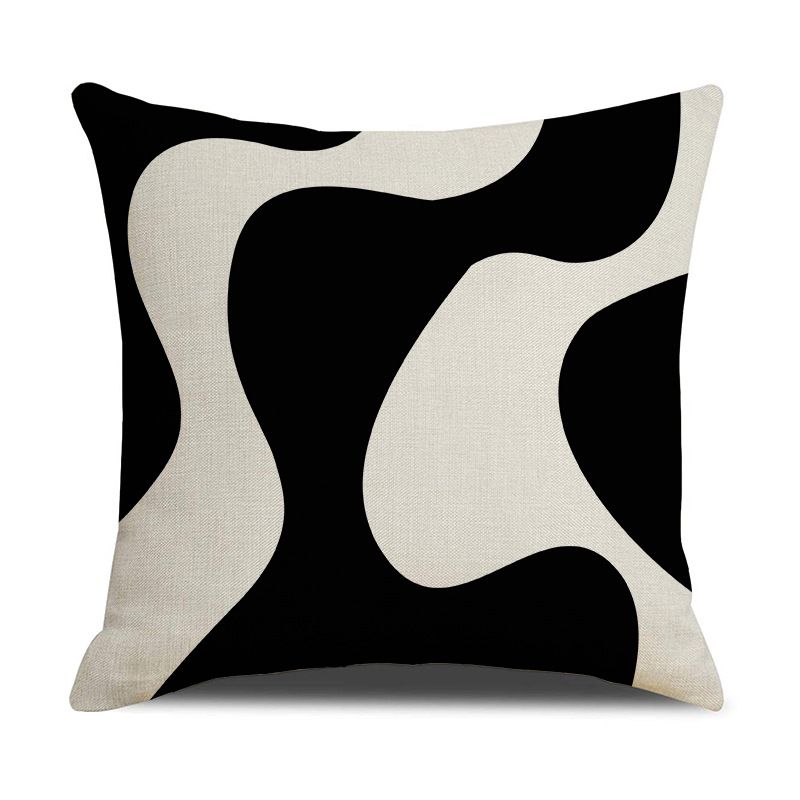 Federa per cuscino con stampa geometrica in bianco e nero, cuscino decorativo per divano, per ufficio e per pisolino._voghion.com