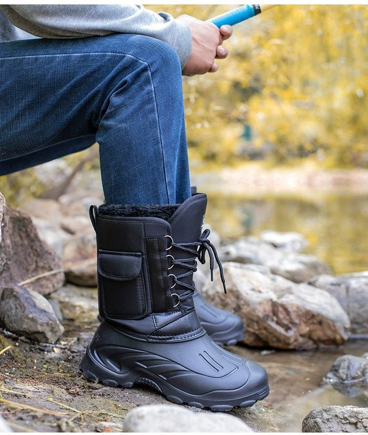 Stivali da neve invernali da uomo – Scarpe da pesca impermeabili in EVA con fodera in pile e suola antiscivolo (nero/blu/verde, calzano piccole)_voghion.com