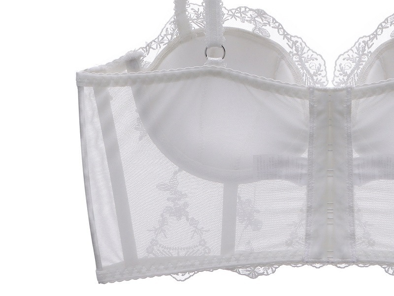 Summer New French Embroidery Lace Long Soft Steel Ring Gathering Bra Fishbone Shaped Underwear Set_voghion.com