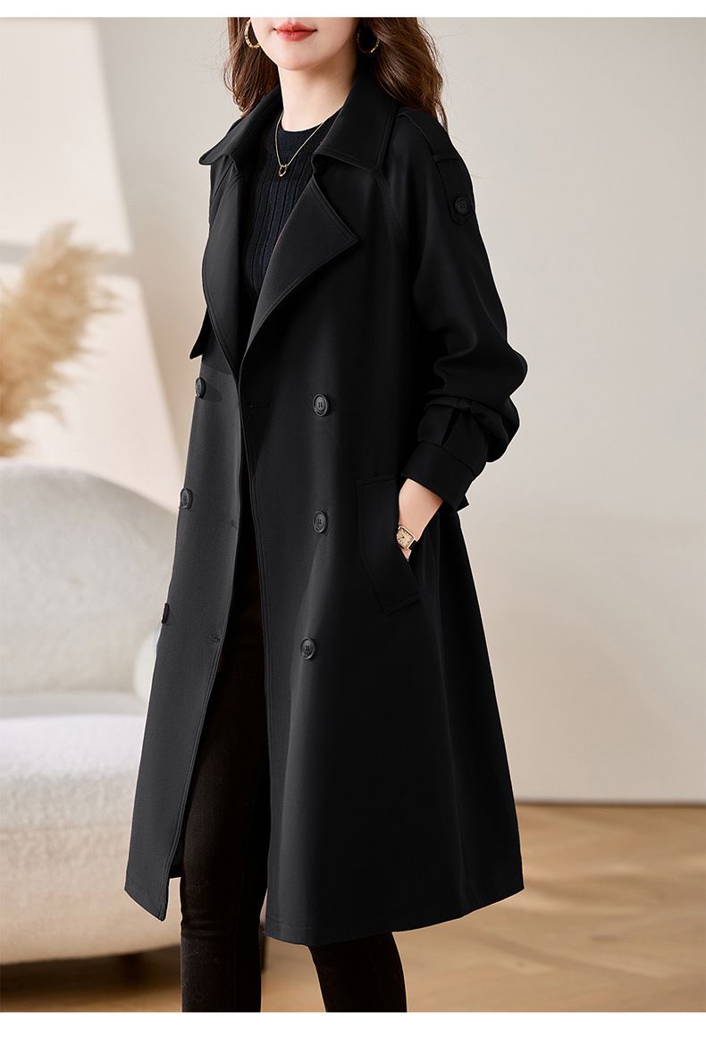 Eleganter Damen Trenchcoat in mittlerer Länge – Stilvoll & vielseitig für Frühling & Herbst, klassisches Zweireiher-Design_voghion.com