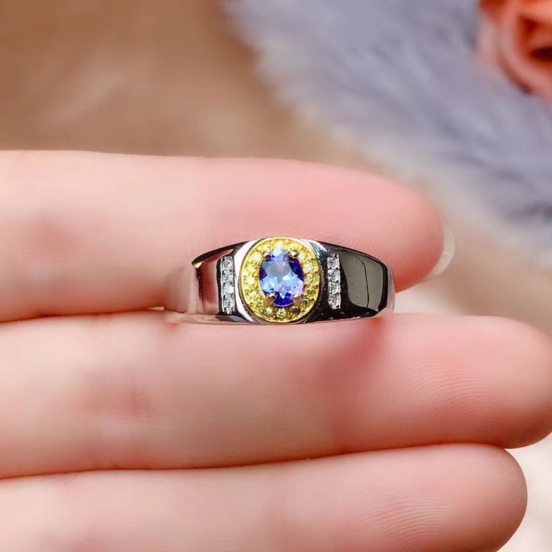 【 3091 People's Collection 】 S Silver Inlaid Natural Tanzanite Men's Ring, Fashionable Color, Beautiful Lively, Suitable_voghion.com