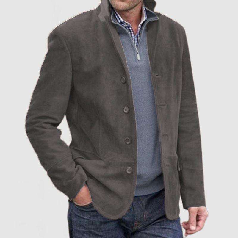 « Veste décontractée rétro en daim pour homme – Manteau léger d'inspiration vintage – Kaki/Noir/Vert armée »_voghion.com