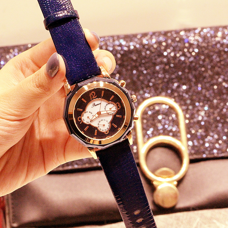 Modische Damen-Multifunktionsuhr mit Nachtlicht, 2035, echtes Leder, wasserdicht, Gezeitenuhr_voghion.com