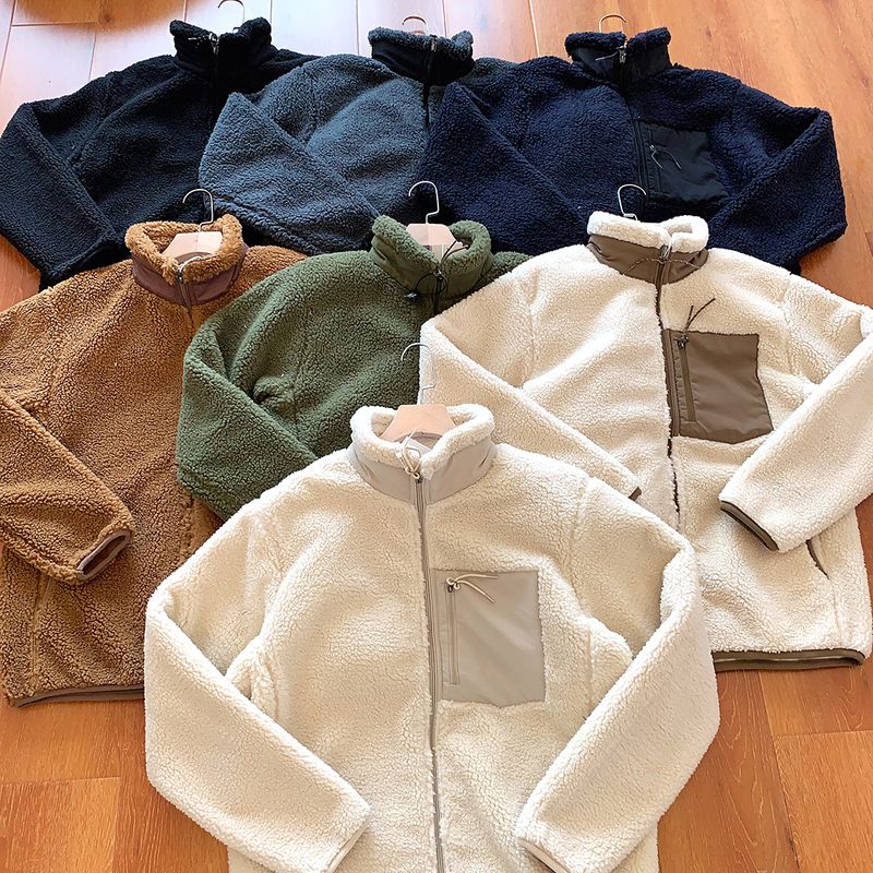 Winddichte Unisex-Jacke mit Fleecefutter – gemütlicher Paarmantel mit Stehkragen, Polyester-Außenmaterial für Herbst und Winter_voghion.com