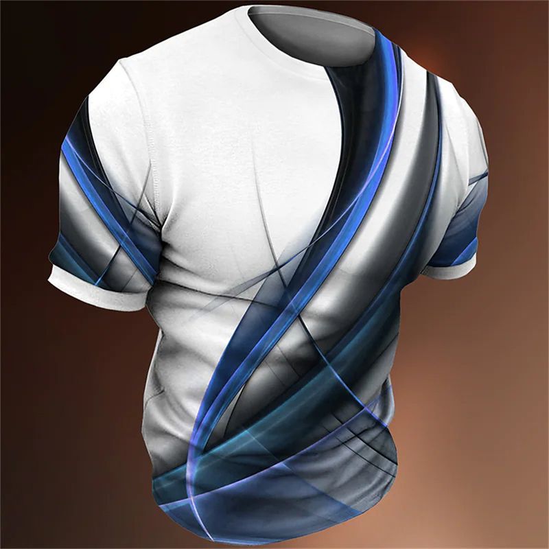 Maglietta estiva a maniche corte alla moda da uomo con stampa 3D e linea dorata_voghion.com