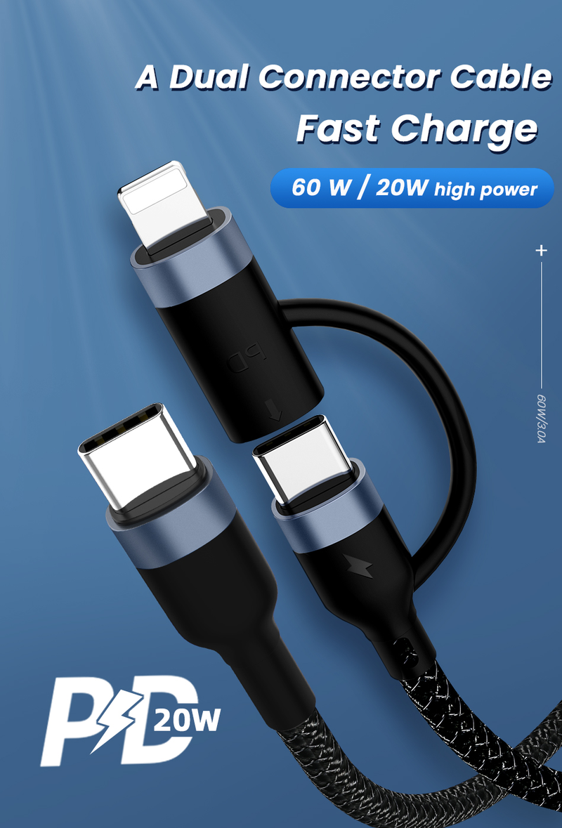 60W/20W 2in1 PD USB Type C Cable for iPhone 13 12 11 Pro XS XR Fast Charging Charger for Book Type C USB C Dat _voghion.com