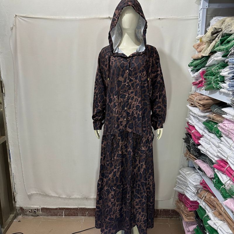 Γυναικεία Ρούχα, Μοντέρνο, Casual Κοστούμι, Λεοπάρ Στάμπα, Πουκάμισο με Κουκούλα, Μακρυμάνικο, Πλισέ Φούστα, Σετ Patchwork_voghion.com