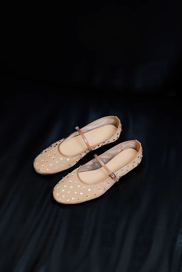 Mesh Ballet Flats With Rhinestone Accents (Breathable, Mary Jane Style, Lightweight & Comfortable For Women)_voghion.com