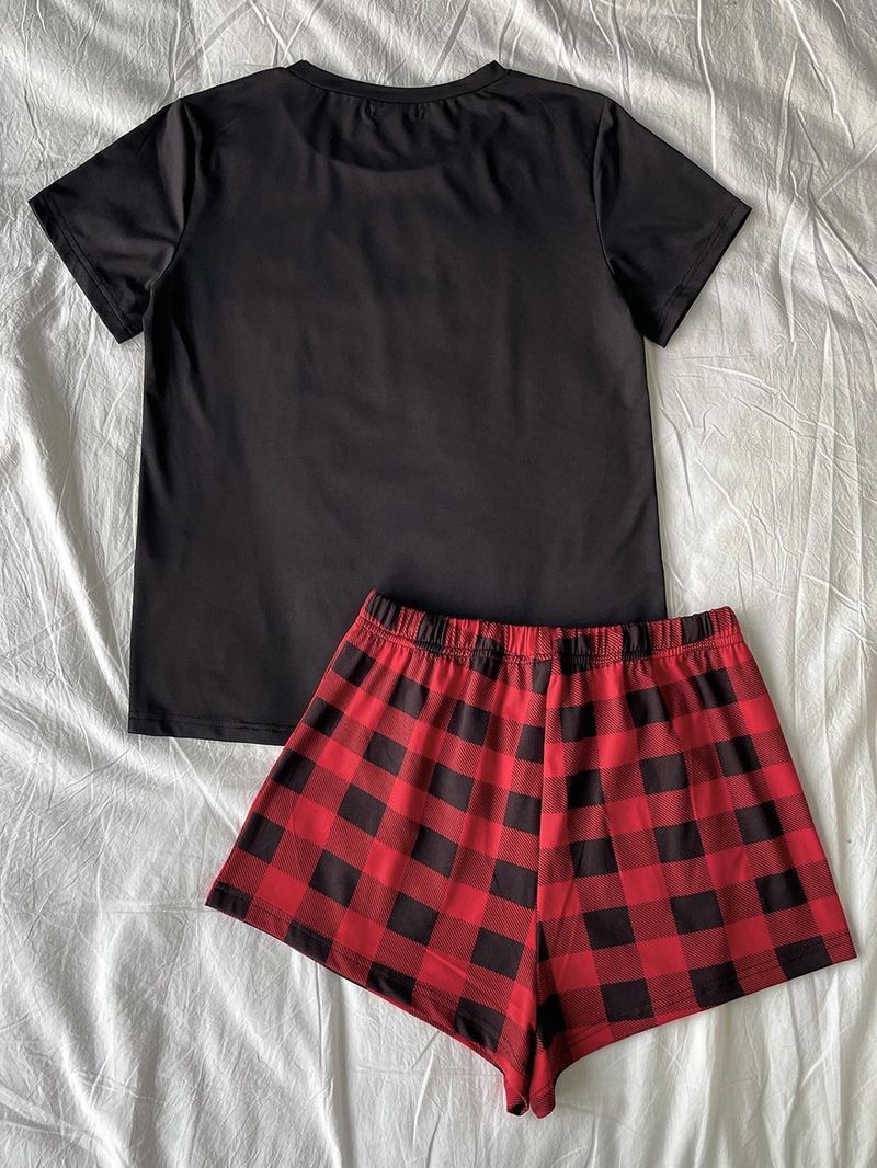 Women's Summer Pajamas With Heart Print Short Sleeve Two-Piece Set Homewear Wildberries_voghion.com