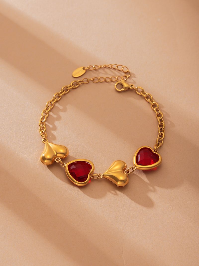 Collana con bracciale in pietra di vetro e acciaio al titanio a forma di cuore, set di gioielli da donna, con luce flash quadrata e super luminosa_voghion.com