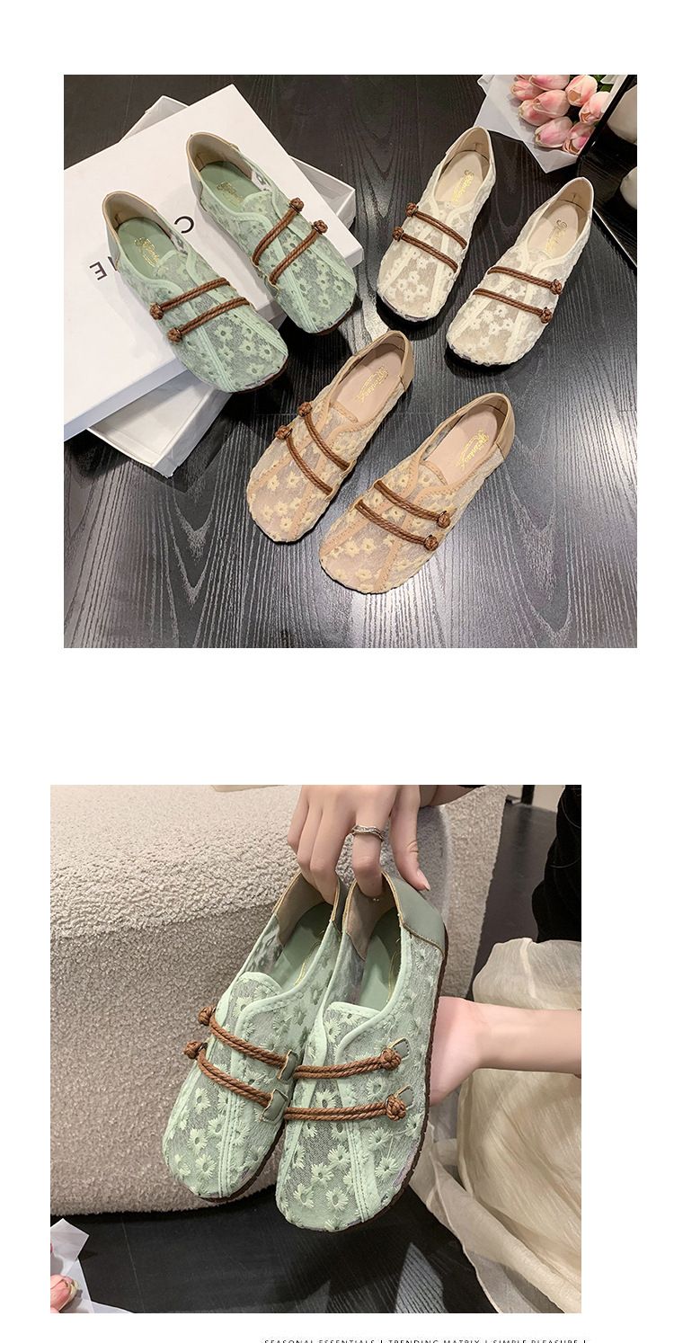National Style Simple Mesh Hollow Retro Single Shoes Women's Soft Sole Comfortable Pregnant Women's Mother Shoes One Pedal Doudou Shoes_voghion.com
