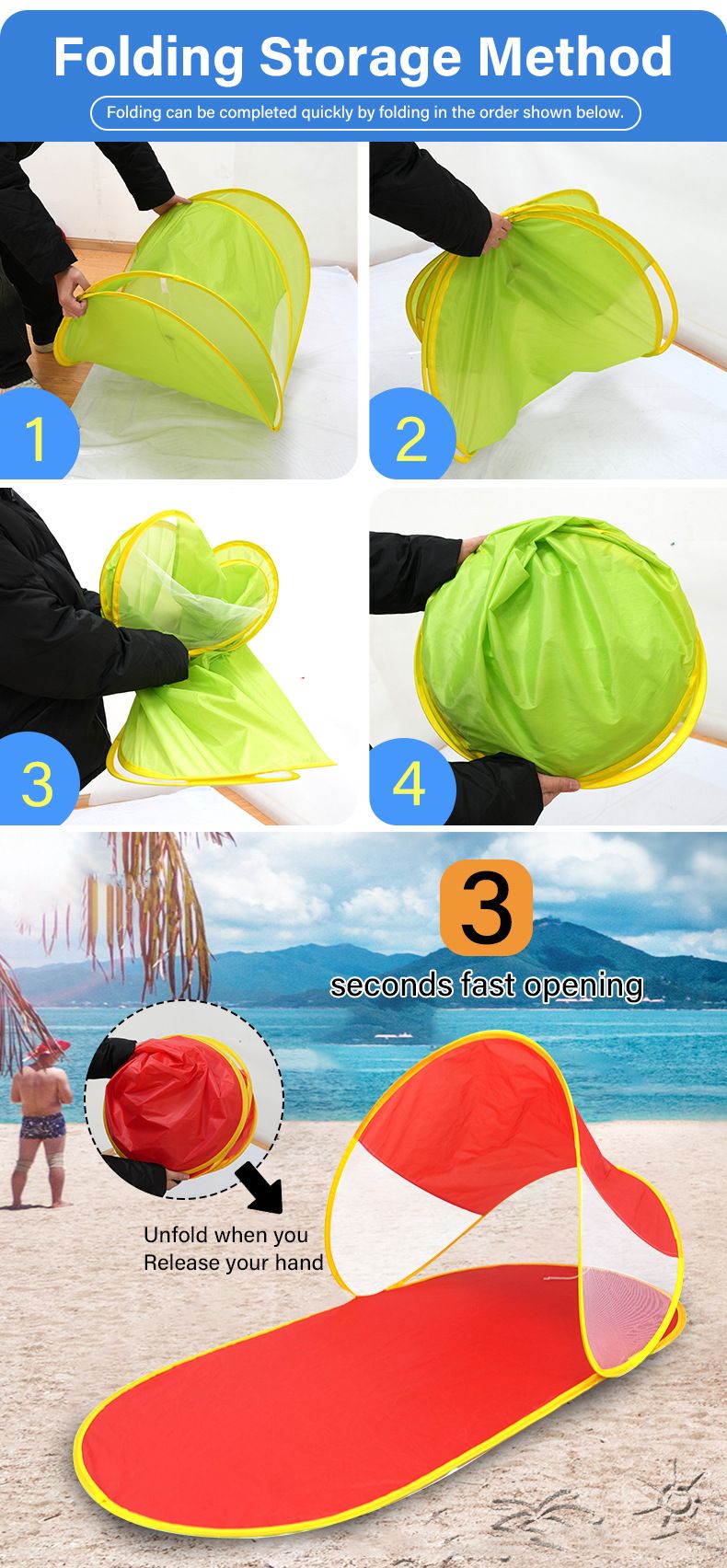Tenda da spiaggia pop-up con ancoraggio per sabbia - Protezione solare istantanea (protezione UV UPF 50+, portatile e leggera, non richiede montaggio)_voghion.com