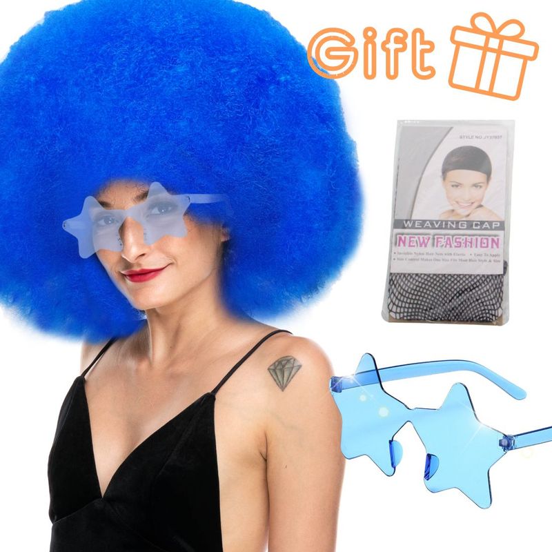 Parrucca sintetica resistente al calore colorata e soffice Afro Kinky Anxin con occhiali a forma di stella per uso da festa_voghion.com