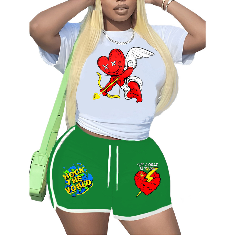 Bedruckter T-Shirt-Shorts-Trainingsanzug für Damen_voghion.com