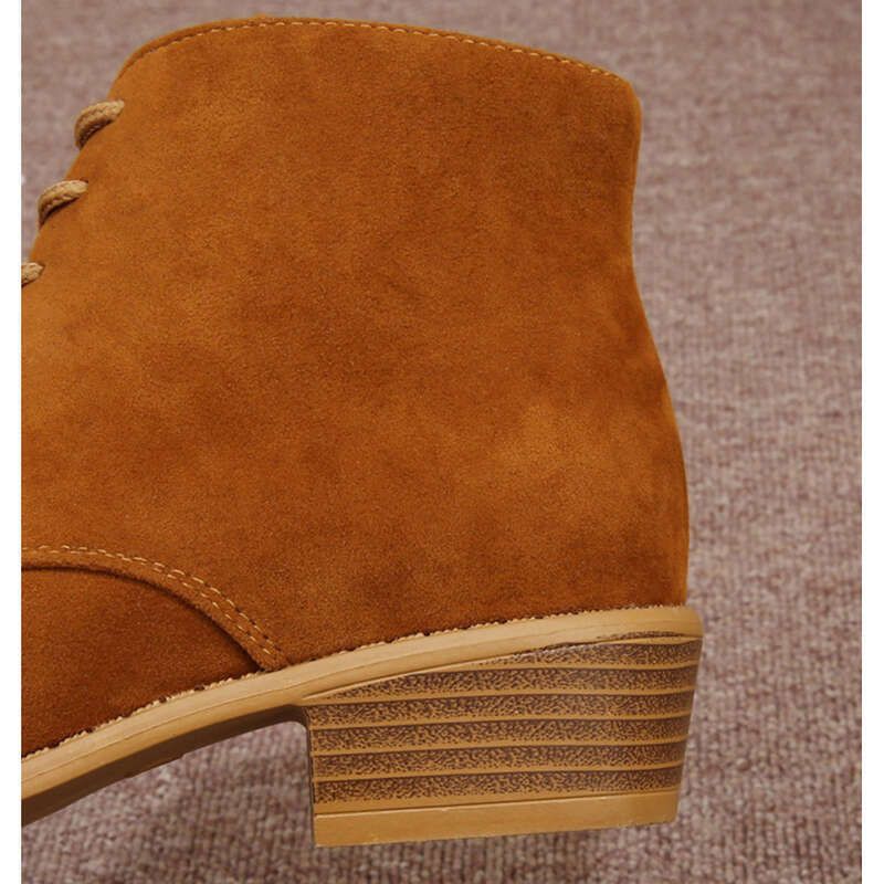 Cizme Martin cu toc pătrat, stil britanic, culoare solidă, cu șireturi ascuțite, mărime Plus, pentru femei, toamna și iarna_voghion.com