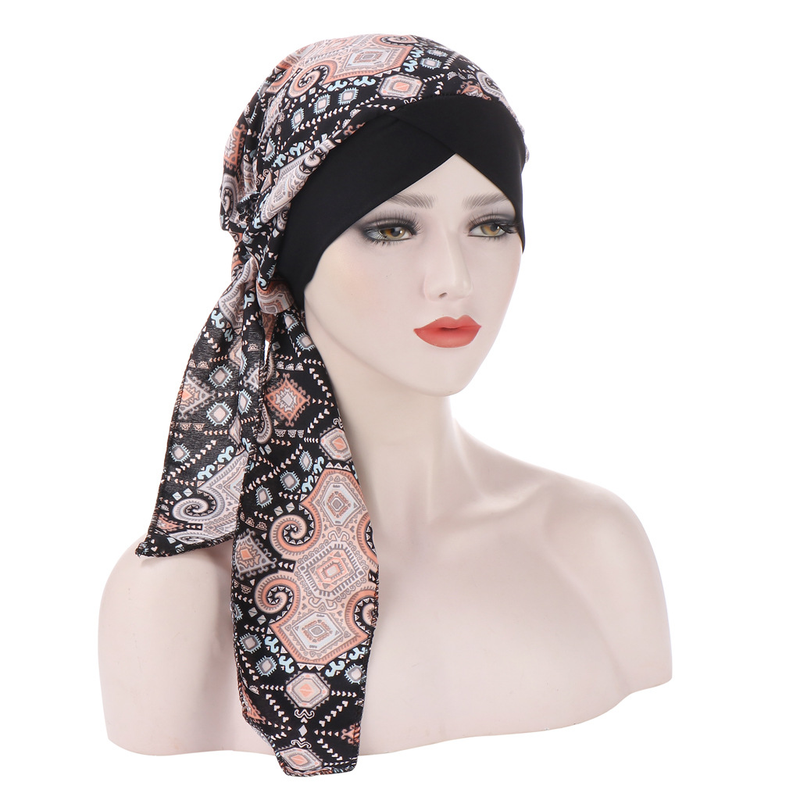 bright silk punched fabric flower turban hat flower turban hat Muslim can hide hair turban hat_voghion.com