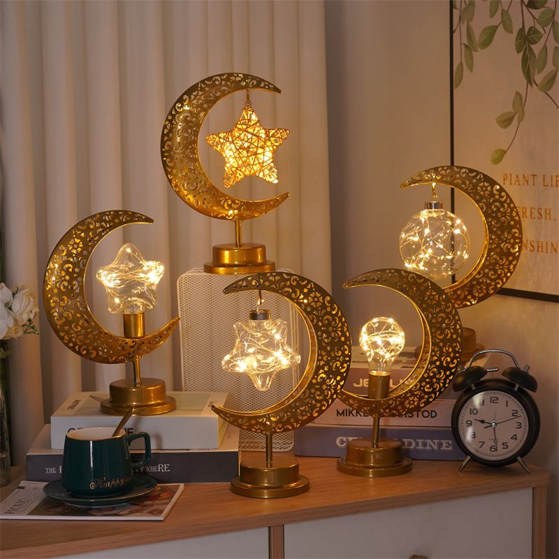 Stelle colorate in ferro battuto a LED, luna, palline rotonde, piccole luci notturne, lampade da tavolo decorative per camera da letto, luci sagomate_voghion.com