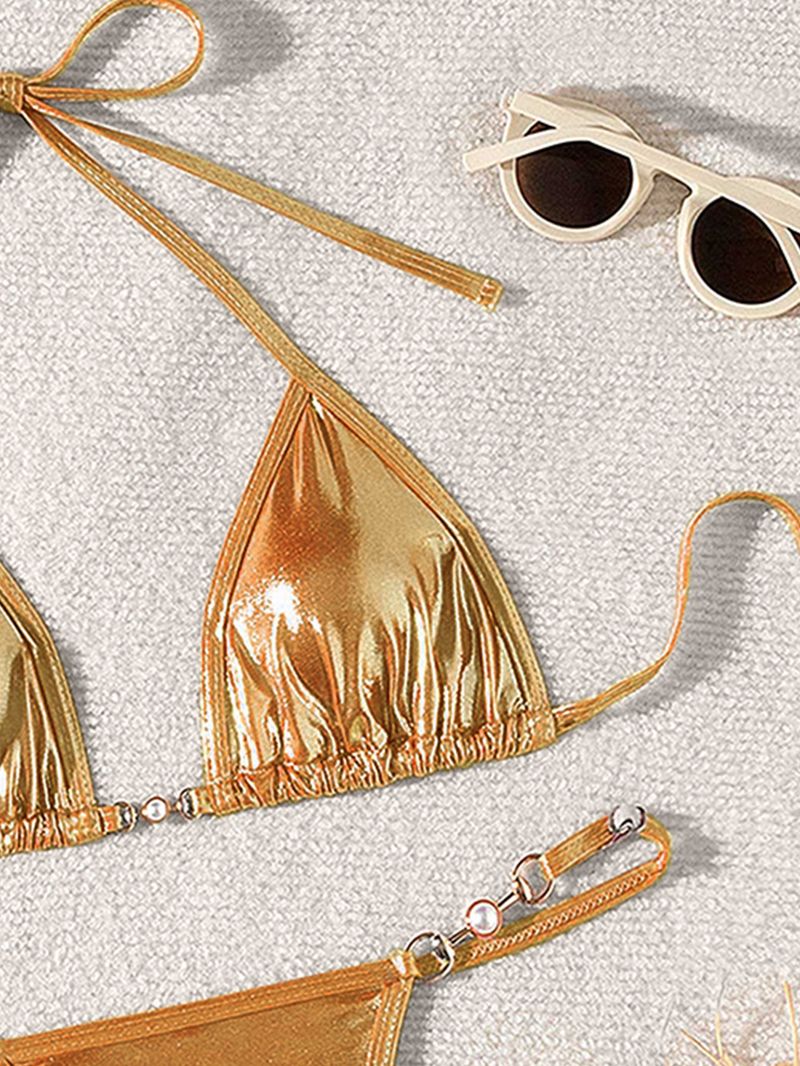Women's New Sexy Shiny Pearl T-string Bikini Swimsuit Bikini_voghion.com