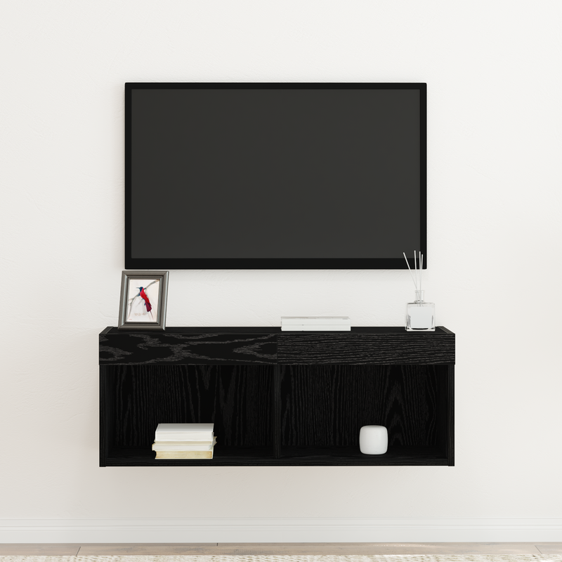 TV-Wandschrank mit LED-Leuchten Schwarz Eiche 80x30x30 cm_voghion.com