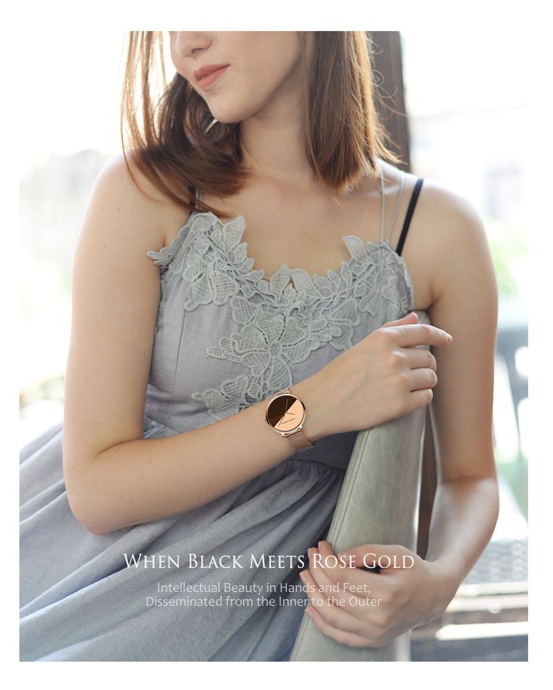 Relógio minimalista feminino com movimento de quartzo japonês, resistente à água, mostrador redondo elegante, pulseira de aço inoxidável, relógio moderno e criativo_voghion.com