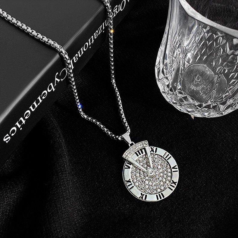 Ins Cool Style Roman Digital Maglione Catena Titanio Acciaio Collana Lunga Uomo Hip Hop Versatile Ciondolo Rotante_voghion.com