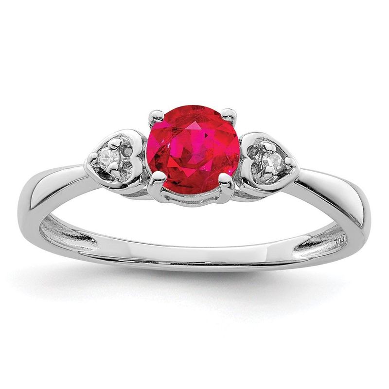 Sterling Silver Rhodium Plated Diamond And Ruby Ring_voghion.com