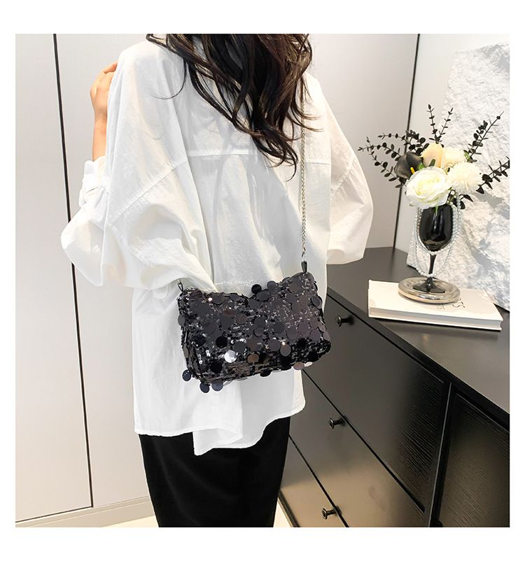 Borsa a tracolla piccola quadrata con tracolla in paillettes testurizzata Niche per donna, 2025, nuova e versatile borsa a tracolla alla moda francese_voghion.com