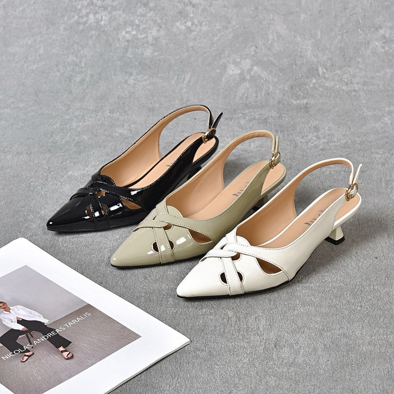 Ženski sandali s koničasto peto v korejskem slogu, poletje 2024, majhni, sveže pleteni votli sandali z zaprtim prstom in votlo mačjo peto_voghion.com