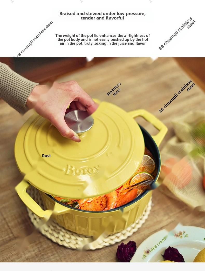 Enamel Cast Iron Non-Coated Non-Stick Seafood Stew Household Large Capacity Constant Temperature Soup Pot_voghion.com