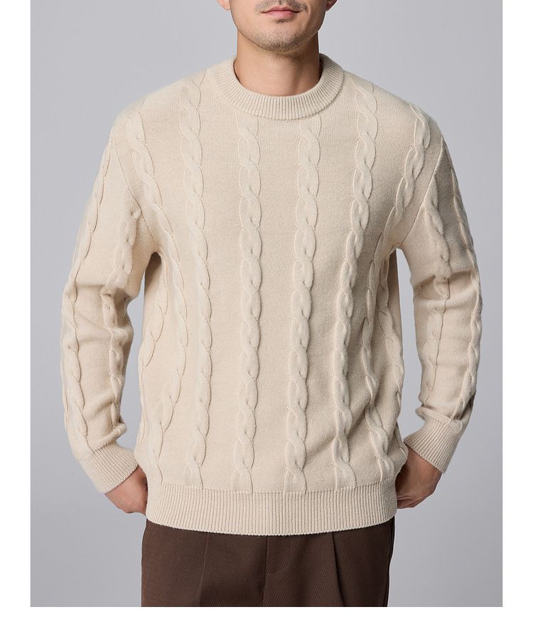 Pull décontracté en maille torsadée pour homme M-Maicco, col ras du cou uni, mélange acrylique doux et chaud, coupe décontractée pour un usage quotidien (kaki, S-XXXL)_voghion.com
