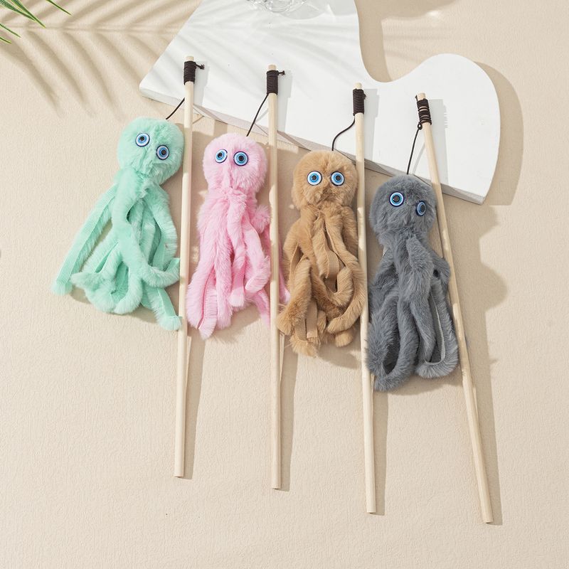 Stick Wooden Rod Realistic Octopus Plush Teaser Cat Toy_voghion.com