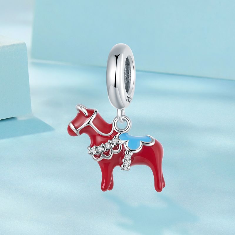 Dala Horse Pendant Charm Sterling Silver Charm,SCC3072_voghion.com