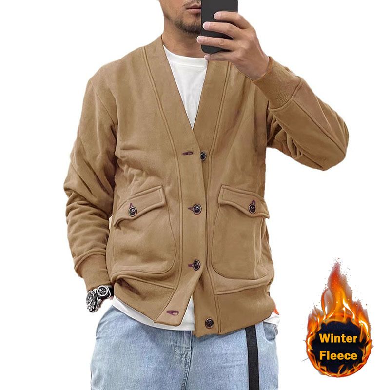 ActiveGo ActiveGo Commercio Estero Autunno Inverno Nuovo Pile Ispessito Europeo e Americano Giacca con Scollo a V da Uomo Cardigan Retrò alla Moda_voghion.com
