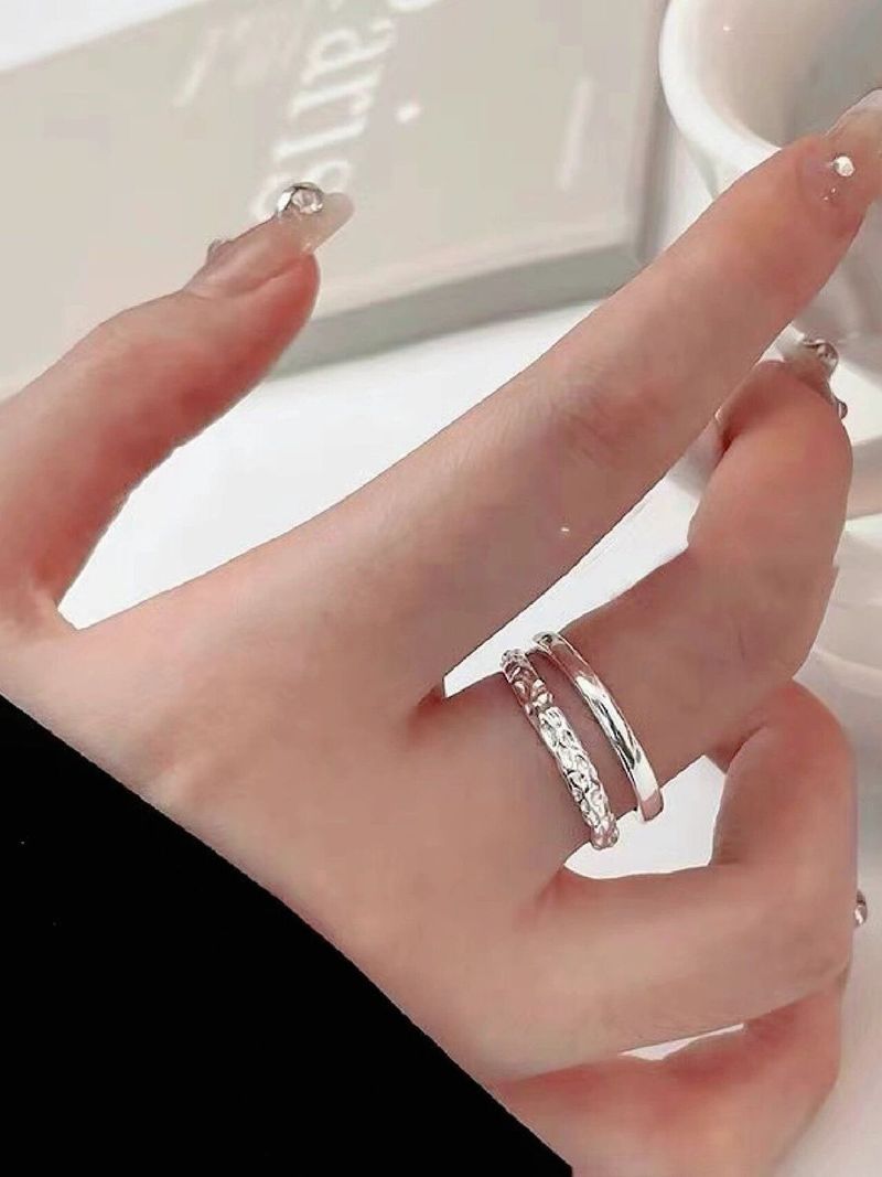 S Pure Silver High-end Emerald Zircon Ins Women's Niche Light Luxury Design Irregular Double Index Finger Ring_voghion.com